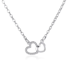 Silvertone Rhinestone Double Heart Pendant Necklace - New - £11.98 GBP