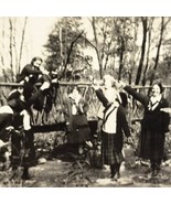 Young Women Girls Bridge Creek Woods Vintage Photograph Antique Americana - $16.95