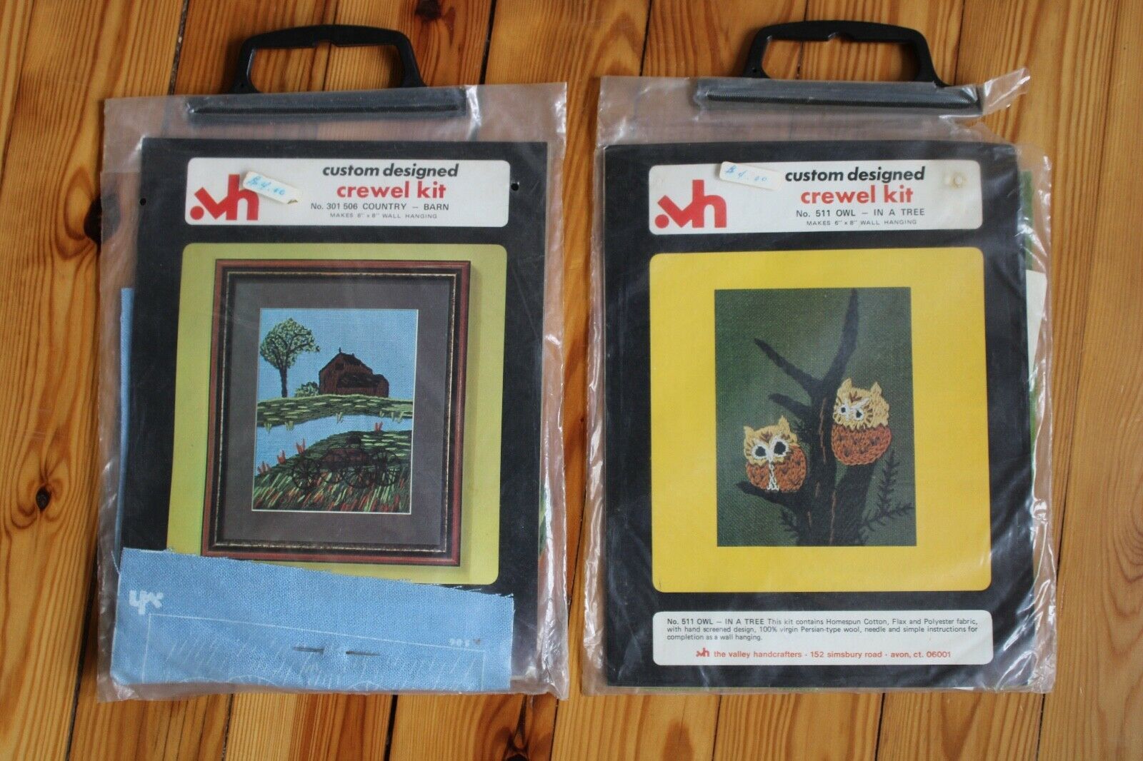 Primary image for Lot 2 NOS Vtg Valley Handcrafters Crewel Kits Country Barn Owl In Tree