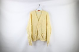 Vtg 50s Mens Large Mohair Wool Knit Shag Kurt Cobain Cardigan Sweater Yellow USA - £237.36 GBP