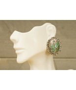 Vintage Costume Jewelry Crown Green Magenta White Glass Swirl Cab Clip E... - £15.56 GBP
