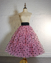 Pink Polka-Dot Puffy Tutu Skirt Outfit A-line Layered Plus Size Puffy Midi Skirt image 9