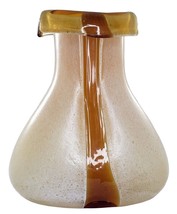 Hand Blown Art Glass Vase Rolled Lip Rim Cream Amber Orange - £101.39 GBP