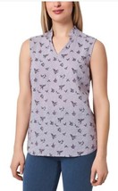 Modern Ambition Womens Top Purple Blouse Floral Sleeveless Crinkle Textu... - $616.38 MXN
