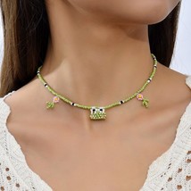 Bohemian Simple Hand-woven Flower Frog Necklace Creative Beaded Choker Necklace  - £12.50 GBP