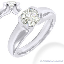 Round Cut Moissanite 14k White Gold Half-Bezel Setting Solitaire Engagement Ring - £687.59 GBP+