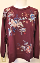 Johnny Was Embroidered Raglan Sweatshirt Denali Sz-L Merlot - £95.88 GBP