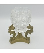 VINTAGE clear cut glass crystal candle holder w/ gold metal stand 6.5x3.5" - $19.99