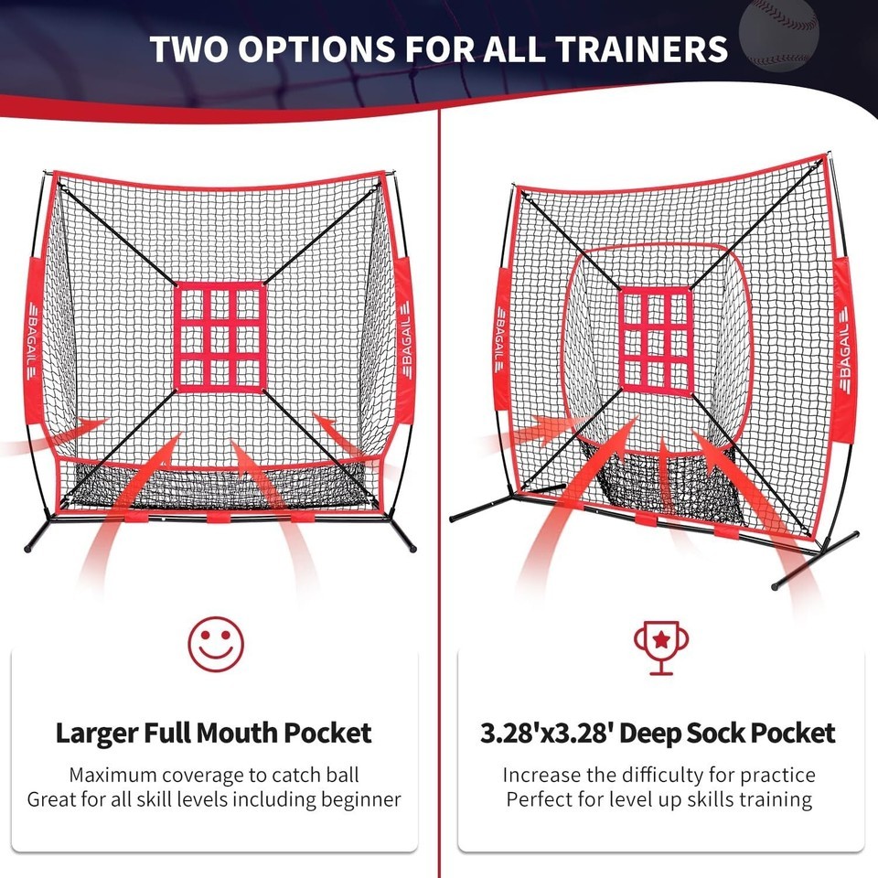 Durable 7x7 ft Baseball & Softball Practice Net with Batting Tee & Carry Bag Item image 10