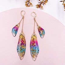 Fairy Multicolor Resin Butterfly Earrings for Women Clear Crystal Enamel Double  - £7.71 GBP