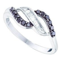 10k White Gold Womens Round Black Color Enhanced Diamond Band Fashion Ring 1/3 - $199.00