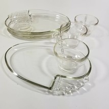 7 Pc Columbia Snack Oval Plates Cups Snak Clear Glass Vintage Lunch Set Swirl - £26.67 GBP