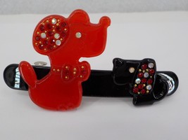 Kly Small Black Red Barette Hair Clip Sequined Littledog Bowtied Mouse Handmade - £7.96 GBP