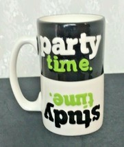 College Party Time Study Time Mug Two Mugs with One Handle Hold 8 oz. Each - £13.82 GBP