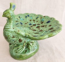 Vintage Holland Mold Ceramic Peacock Candy Trinket Soap Dish Home Decor 7&quot; - £31.54 GBP
