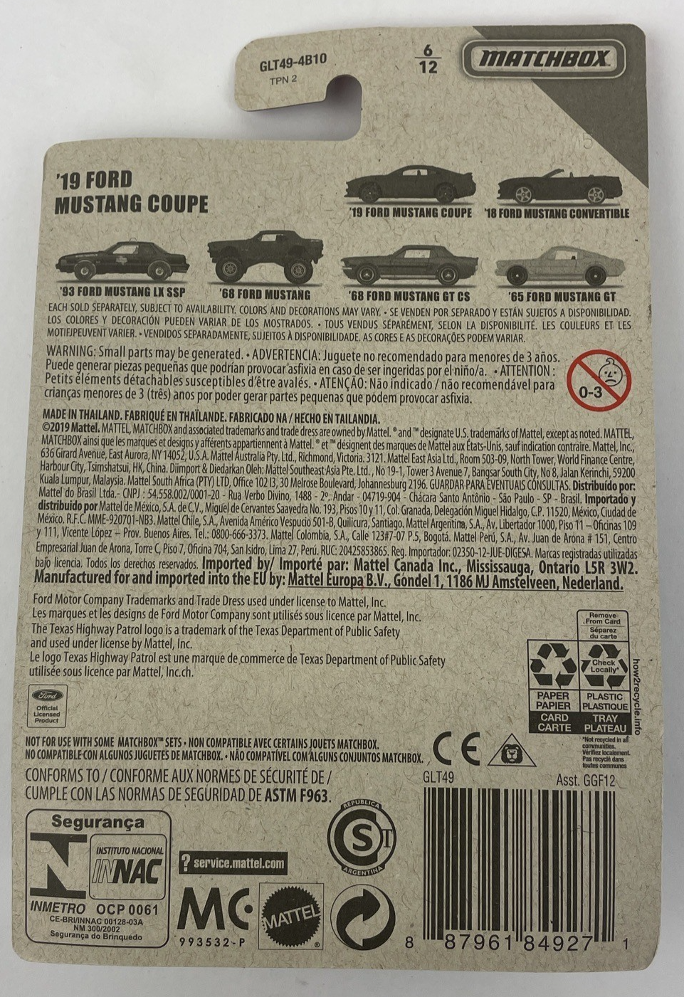 MATTEL MATCHBOX GREEN 2019 #6 19 FORD MUSTANG COUPE MUSTANG SERIES Item image 5