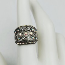 Lia Sophia Aurora Borealis Stone and Silver-tone Ring Vtg Missing 2 Stones - £6.24 GBP