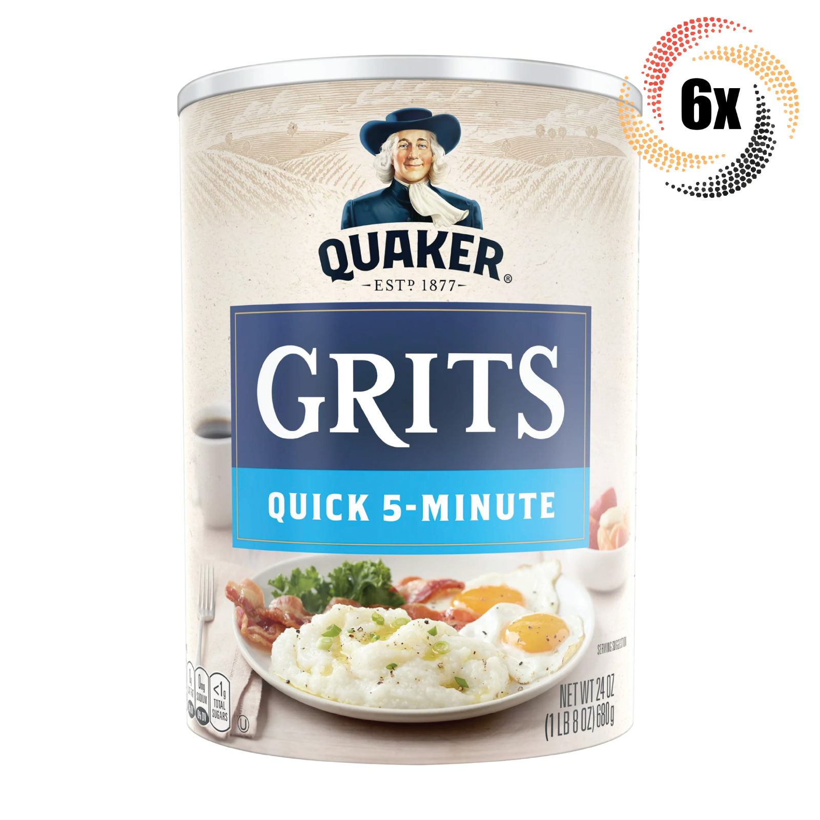 6x Jars Quaker Original Quick 5 Minute Breakfast Grits | 24oz | Fast Shi... - $40.26