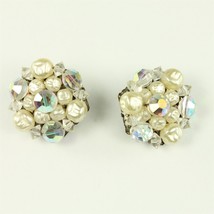 ✅ Vintage Pair Jewelry Clip On Earrings Fresh Water Pearl Bead Floral Si... - £7.75 GBP