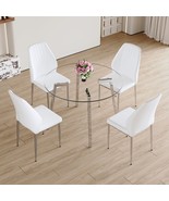 Modern Glass Dining Table &amp; 4 White Chairs Set - $476.99
