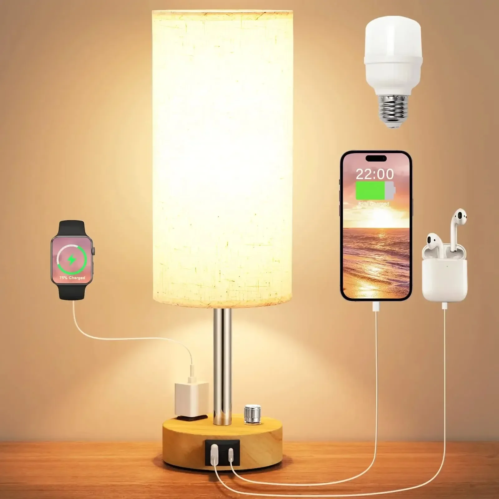 Dimmable Bedside Lamp with USB Port Outlet Led Table Lamp for Bedroom Eye - $57.65