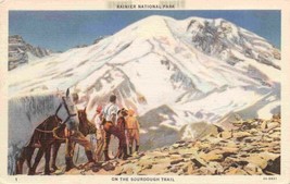Horse Riders Mt Rainier National Park Washington 1936 linen postcard - $6.43