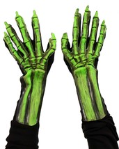 Skeleton Hands Gloves Green Glow In The Dark Ghost UV Bones Latex Grim Reaper Ha - £42.58 GBP