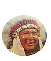 Badge A Minit Native Chief 1960s Cowboy Western Sitting Bull Pinback Button Pin - £23.70 GBP