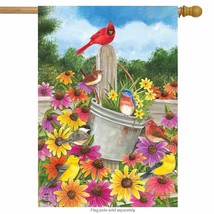 Spring Gathering Cardinal House Flag Floral Bucket 28&quot; X 40&quot; - £21.64 GBP