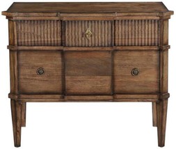 St Denis Nightstand Rustic Pecan Solid Wood Old World Distressed 2 Drawers Brass - £1,217.16 GBP