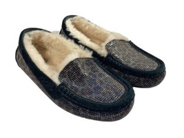 Women’s UGG Slippers Moccasin Glitter Wool Shoes Black vTan Sherpa Lined Size 6 - £50.35 GBP