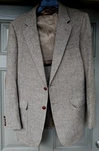 Men&#39;s Wool Jacket Blazer Coat Suede Patches SZ 42R Cricketeer Herring Bone - £14.89 GBP