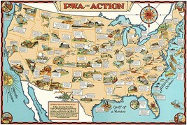 PWA In Action - Public Works Administration - 1935 - USA Pictorial Map Poster - £26.31 GBP