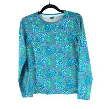 Lands End Womens Crew Neck Long Sleeve Rash Guard UPF 50 Swim Tee Floral Blue S - £17.39 GBP