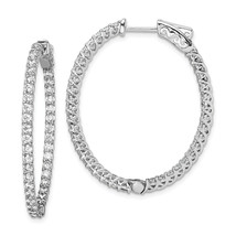 Sterling Shimmer Silver  76 Stone 2mm CZ In and Out Oval Hinged Hoop Earrings QE - £95.77 GBP