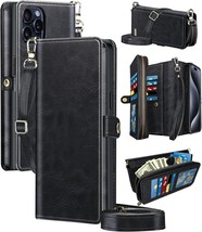 Leather Compatible With iPhone 15 Pro Max Wallet Case with Card Holder Kickstand - £14.44 GBP