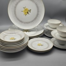 Sango Dawn Gold Trim Yellow Rose Dinnerware Set 23-Pc Set 1950&#39;s - $168.29