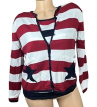 Vtg TALBOTS Red White Blue Stars Stripes 2 Pc Cardigan Sweater Set Patri... - $29.69