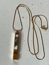 Vintage Long Thin Goldtone Chain w Yellow Tulip Flower Enameled Thin Whistle Pen - £15.51 GBP