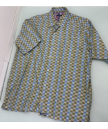 Ted Baker Shirt Men Size 4 Large L Button Up Short Sleeve Geometric Ligh... - €20,98 EUR