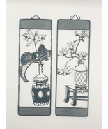 Set Of 2 Metal Wall Art, Flowers in Vase Wall Hanging Metallic Decorations - $36.58