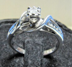 925 Sterling Silver .35ct Diamond Baguettes Engagement Sz 7 Bridal Ring ... - $59.39