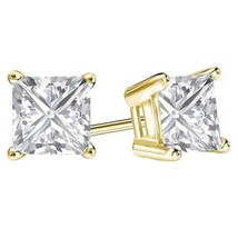 5mm 2Ct Simulated Diamond Princess Solitaire Stud Earrings 14K Gold Over Silver - £38.63 GBP