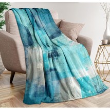 Teal Grey Throw Blanket Turquoise Abstract Art Ultra-Soft Cozy Fleece Blankets L - £32.29 GBP