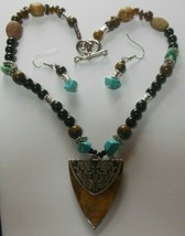 Vintage Silver-tone Multi-stone, Glass Bead Pendant Necklace &amp; Earrings - $54.45