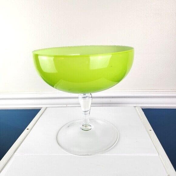 Primary image for Green Glass Ombre Style Footed Compote Clear Stem