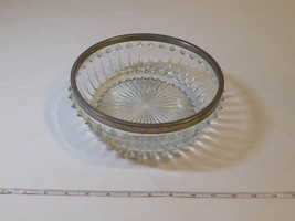 Heavy Serving Bowl Glass with Silver Silvertone Trim 8.5&quot; wide X 3&quot; Tall... - $18.01