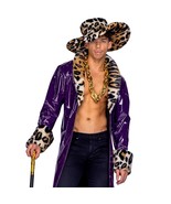 Pimp Costume Long Coat Faux Fur Leopard Print Trim Oversized Hat Purple ... - $2,850.93 MXN