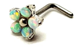 Opal Flower AB Nose Stud Aurora Borealis Surgical Steel 20g (0.8mm) L Bend Pin - £5.54 GBP
