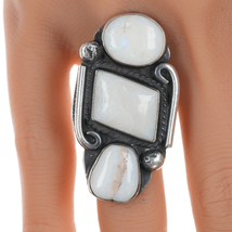 sz8.75 Chief Wolf Robe Hunt (1905-1977) Acoma silver and natural opal ring - £352.90 GBP